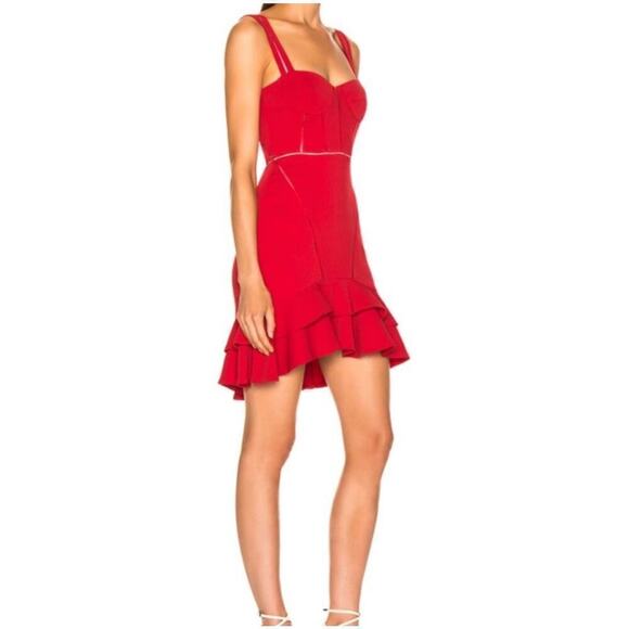 Jonathan Simkhai Crepe Combo Mini Ruffle Dress in Fire‎ Red Size 6 NWT - Picture 6 of 17